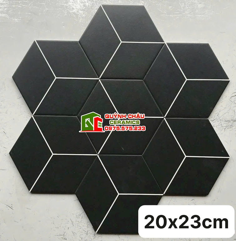 Gạch lục giác 20x23 tia trắng đen mờ