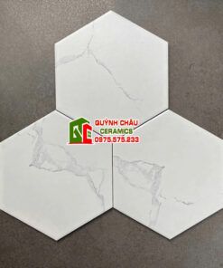 Gạch lục giác 20×23 trắng vân đá xám mờ