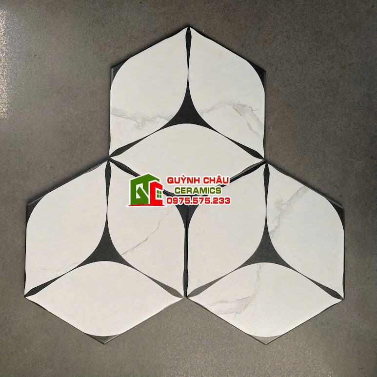 Gạch lục giác 20x23 trắng vân tia đen