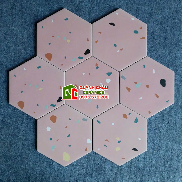 Gạch lục giác 20x23 vân terrazzo màu hồng