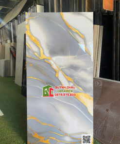 Gạch 60×120 bóng kính vân đá xám vàng sang trọng