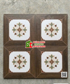 Gạch bông 30×30 hoạ tiết giả cổ điển viền nâu vân gỗ