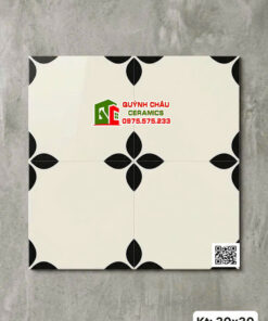 Gạch bông 30×30 màu kem sáng hoạ tiết cánh hoa đen