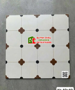 Gạch bông 40×40 hoạ tiết cổ điển tone kem nâu đen