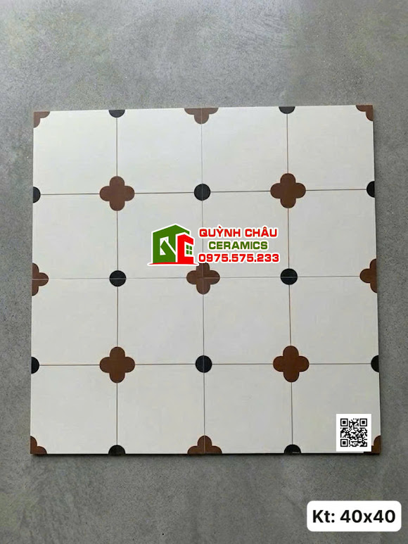 Gạch bông 40x40 hoạ tiết cổ điển tone kem nâu đen