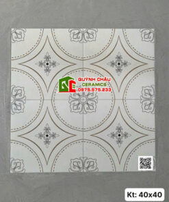 Gạch bông 40×40 màu trắng kem hoạ tiết nâu cổ điển