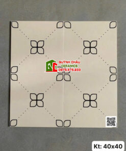 Gạch bông 40×40 nền màu kem hoạ tiết hoa văn đen