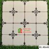 Gạch bông 40×40 nền trắng kem hoạ tiết cánh hoa đen