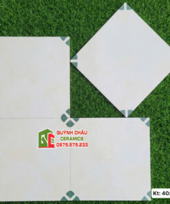 Gạch bông 40×40 nền trắng kem hoạ tiết cổ điển trắng xanh