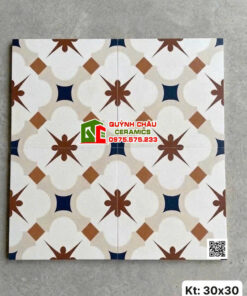 Gạch bông cổ điển 30×30 tone nâu xanh hoạ tiết hình học