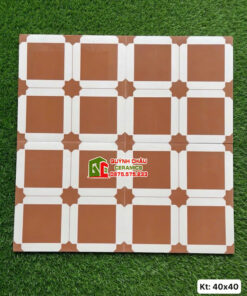 Gạch bông cổ điển 40×40 màu đỏ đất trắng hoạ tiết hình học