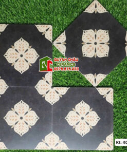 Gạch bông cổ điển 40×40 tone đen kem hoạ tiết đối xứng