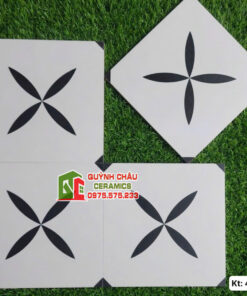Gạch bông porcelain 40×40 hoạ tiết cánh hoa đen trắng hiện đại