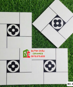 Gạch bông trang trí 40×40 đen trắng hoạ tiết hoa 4 cánh hiện đại