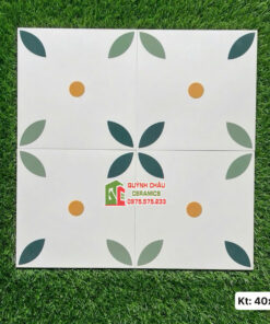 Gạch bông trung quốc 40×40 nền trắng hoạ tiết xanh vàng