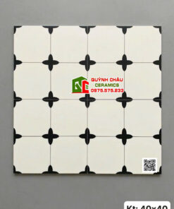 Mẫu gạch bông 40×40 hoạ tiết hoa 4 cánh trắng đen