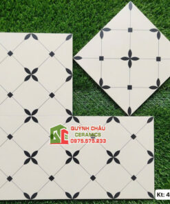 Mẫu gạch bông 40×40 màu kem hoạ tiết đen