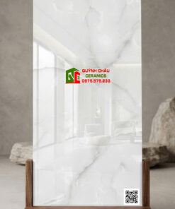 Gạch ấn độ kích thước 60x120cm màu trắng Onyx bóng kính