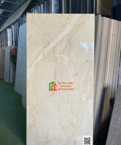 Gạch bóng kính 60×120 cẩm thạch kem vàng vân đá sang trọng