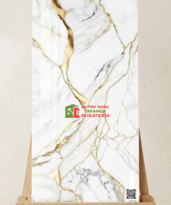 Gạch bóng kính 60×120 trắng vân vàng đẳng cấp cho biệt thự