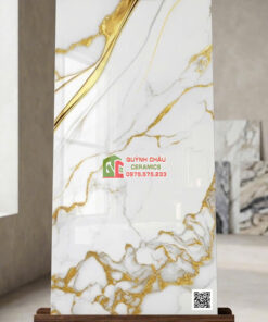 Gạch bóng kính 60×120 vân đá cẩm thạch trắng vàng kim