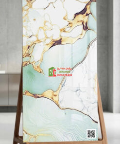 Gạch bóng kính 60×120 vân đá cẩm thạch xanh mint vàng kim