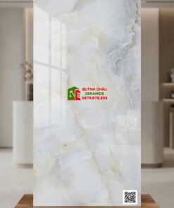 Gạch lát nền ấn độ 60×120 kem vân đá xanh ngọc bóng kính