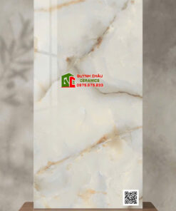 Gạch lát nền ấn độ 60×120 vân đá Marble trắng kem bóng kính