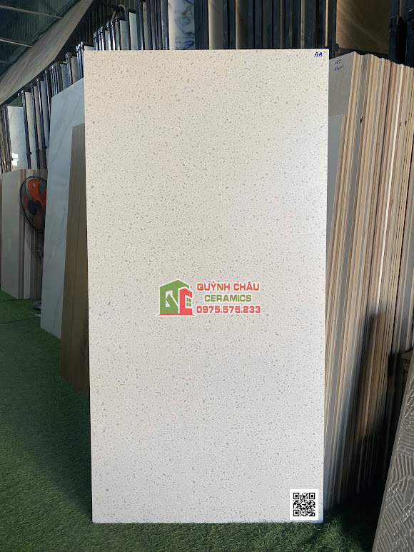 Gạch ốp lát 60x120 terrazzo nhẹ hạt mịn màu trắng xám
