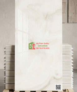 Gạch ốp lát 60×120 vân đá Onyx trắng kem bóng kính
