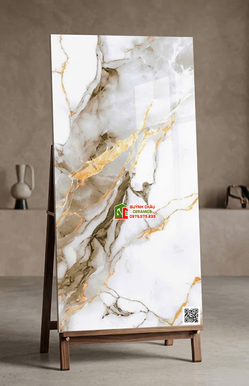Gạch ốp lát 60x120 vân đá trắng vân vàng sang trọng
