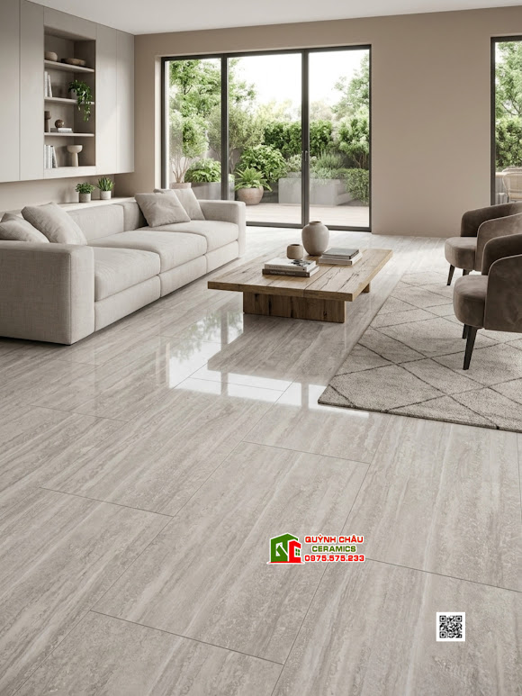Gạch Travertine 60×120 bóng kiếng vân đá xám nhạt Gạch Travertine 60×120 bóng kiếng vân đá xám nhạt