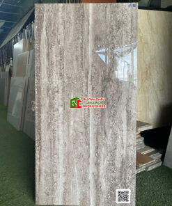 Gạch 60×120 Travertine vân đá xám đậm bóng kiếng