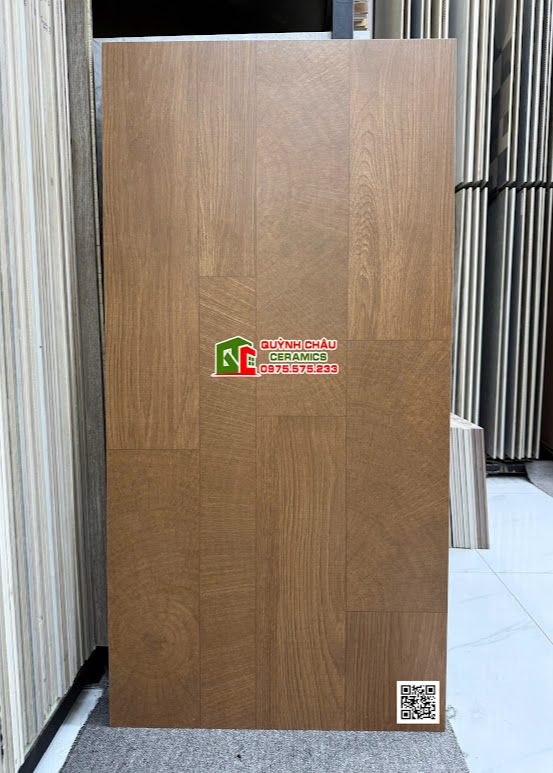 Gạch 60x120 vân giả gỗ ghép thanh màu nâu