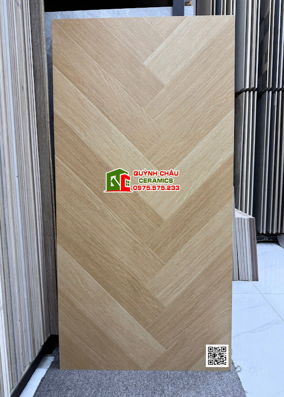 Gạch 60x120 vân giả gỗ xương cá màu gỗ sồi vàng nâu nhạt