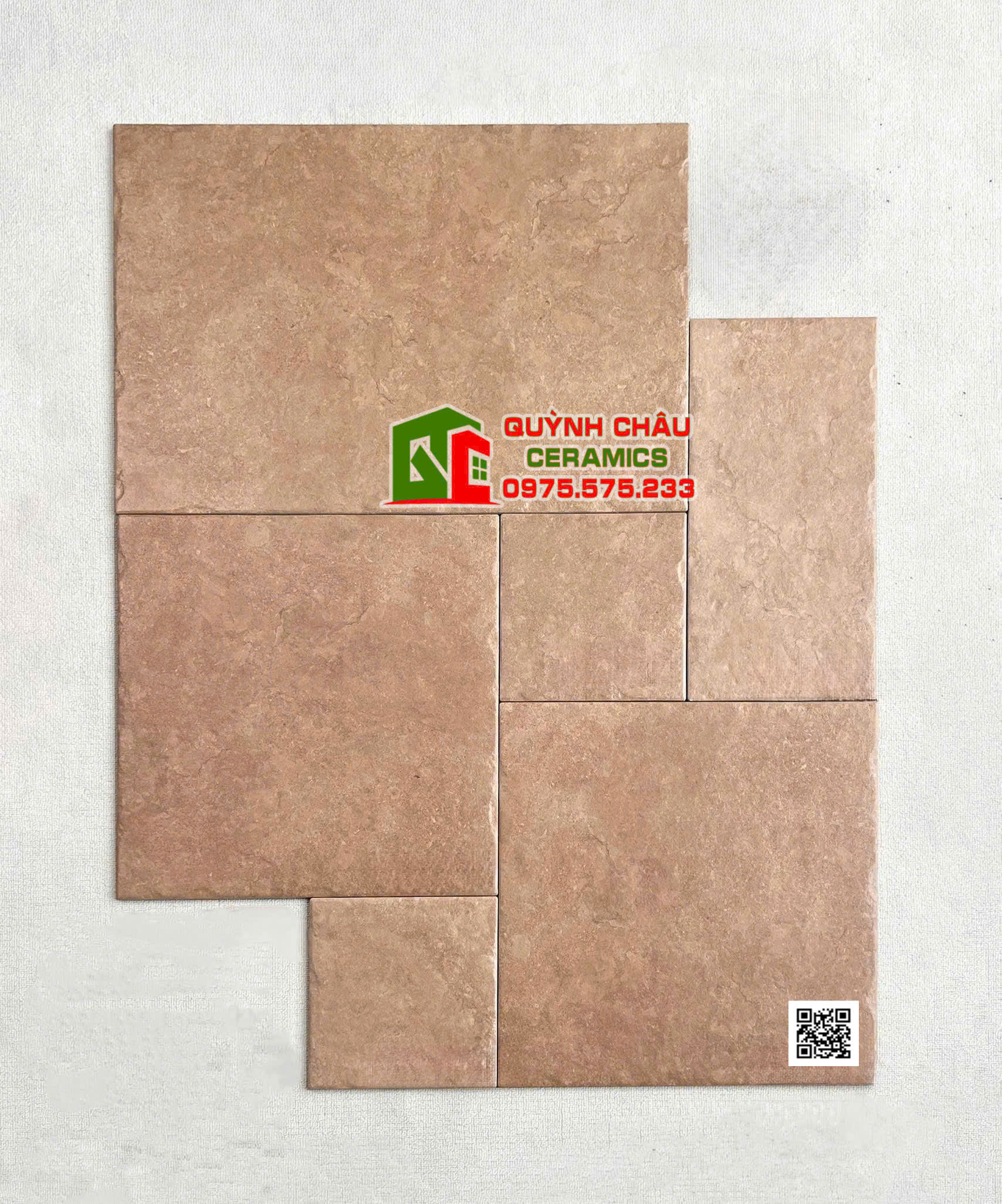 Gạch giả cổ Castle mix đa kích thước mờ màu nâu đất
