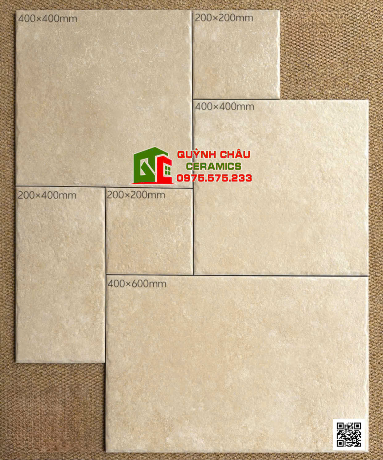 Gạch giả cổ mix ghép Modul màu vàng kem mờ