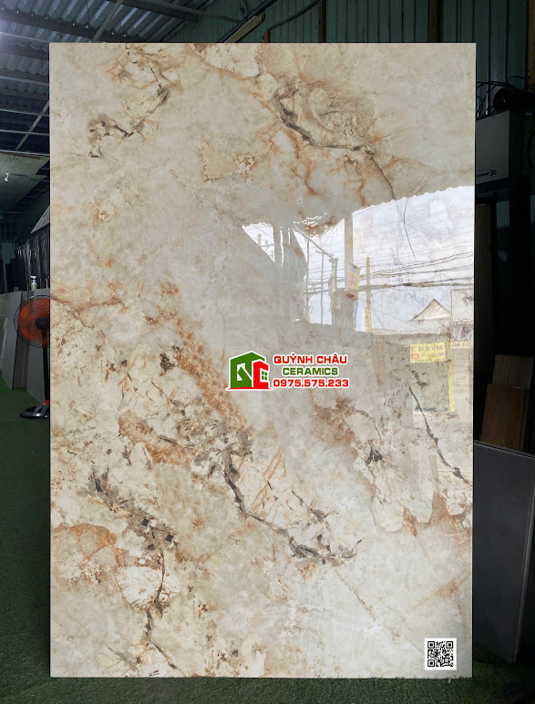 Gạch lát nền 120x180 kem vân đá bóng kiếng sang trọng
