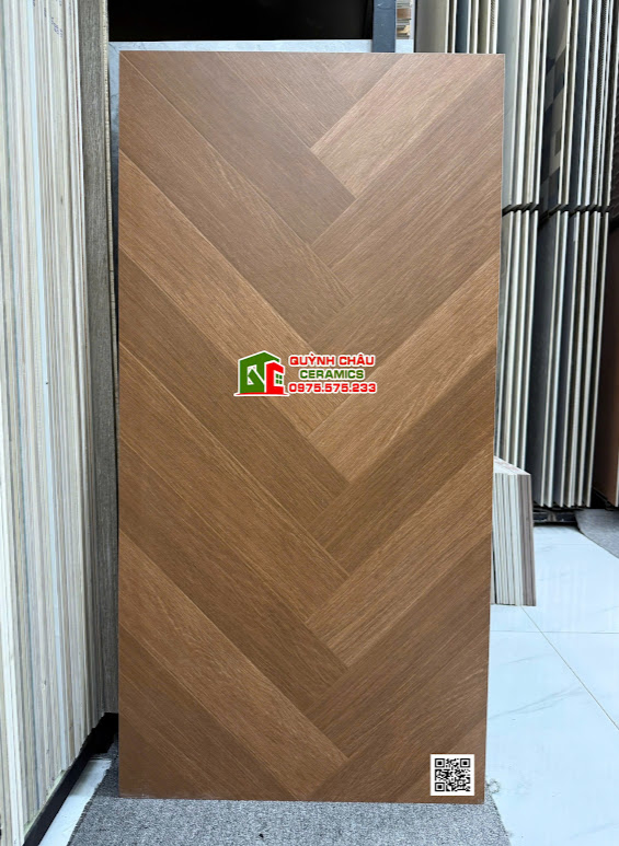 Gạch lát nền 60x120 giả gỗ vân xương cá màu nâu