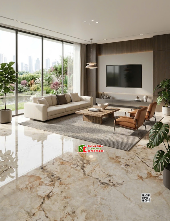 Gạch lát nền 120×180 kem vân đá bóng kiếng sang trọng Gạch lát nền 120×180 kem vân đá bóng kiếng sang trọng