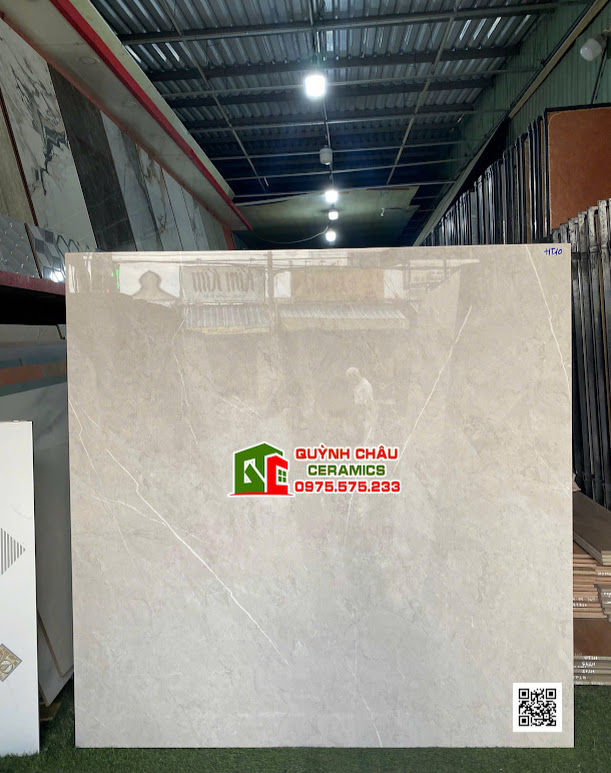 Gạch lát nền vân đá đối vân 120x120 Á Mỹ xám bóng kiếng