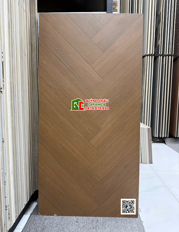 Gạch trung quốc 60x120 giả gỗ vân xương cá màu nâu đậm