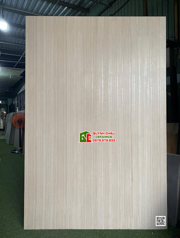 Gạch vân đá Travertine 120x180 mờ Carving màu kem