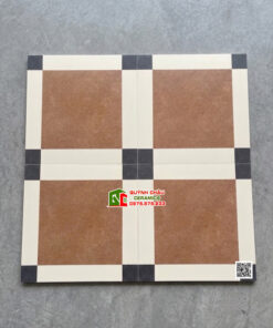 Gạch bông 30×30 ô vuông màu nâu nhấn kem