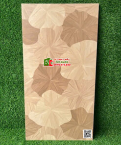Gạch lát nền vân gỗ họa tiết lá sen màu sáng 60x120cm