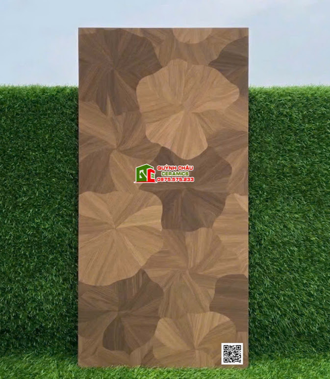 Gạch lát nền vân gỗ màu nâu hoa văn lá sen 60x120cm Gạch lát nền vân gỗ màu nâu hoa văn lá sen 60x120cm