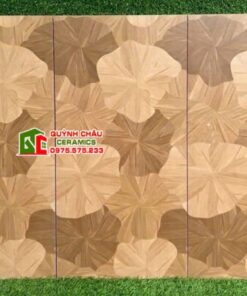 Gạch lát phòng khách màu gỗ họa tiết lá sen 60x120cm