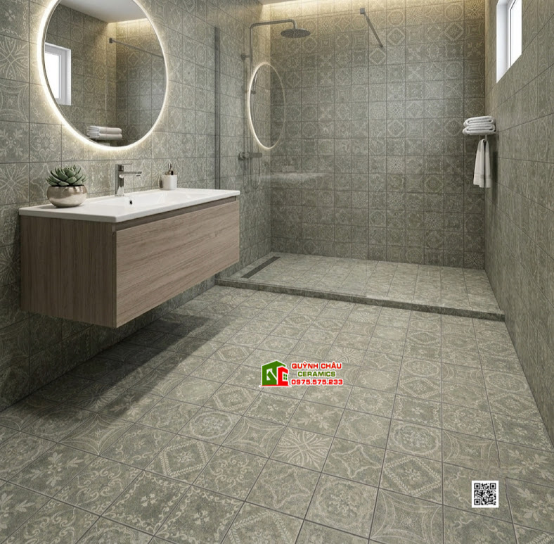Gạch bông cổ điển 40×40 hoa văn màu xanh rêu Gạch bông cổ điển 40×40 hoa văn màu xanh rêu