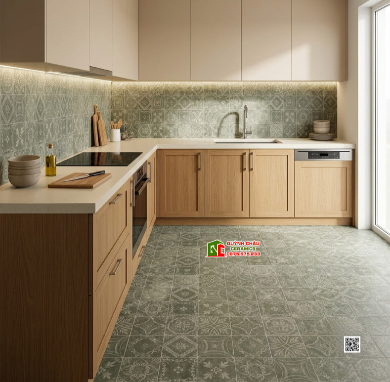 Gạch bông cổ điển 40×40 hoa văn màu xanh rêu Gạch bông cổ điển 40×40 hoa văn màu xanh rêu