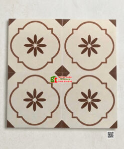 Gạch bông lát nền 40×40 trắng kem hoa văn màu nâu